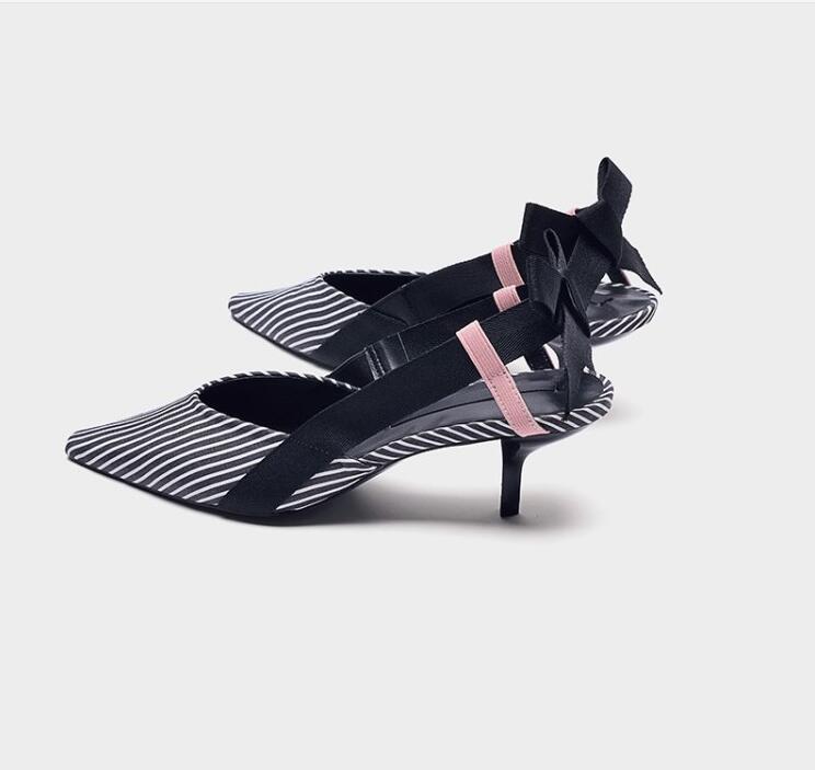 Boussac Stripe Kitten Heel Women Mules Pointed Toe Bowtie