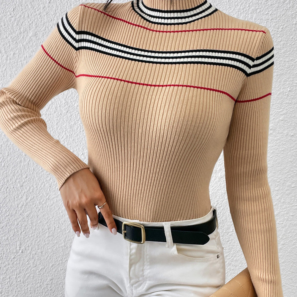 Fashion Solid Color Striped Pullover