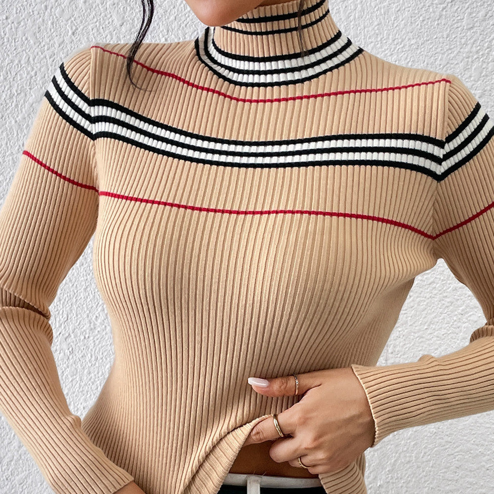 Fashion Solid Color Striped Pullover