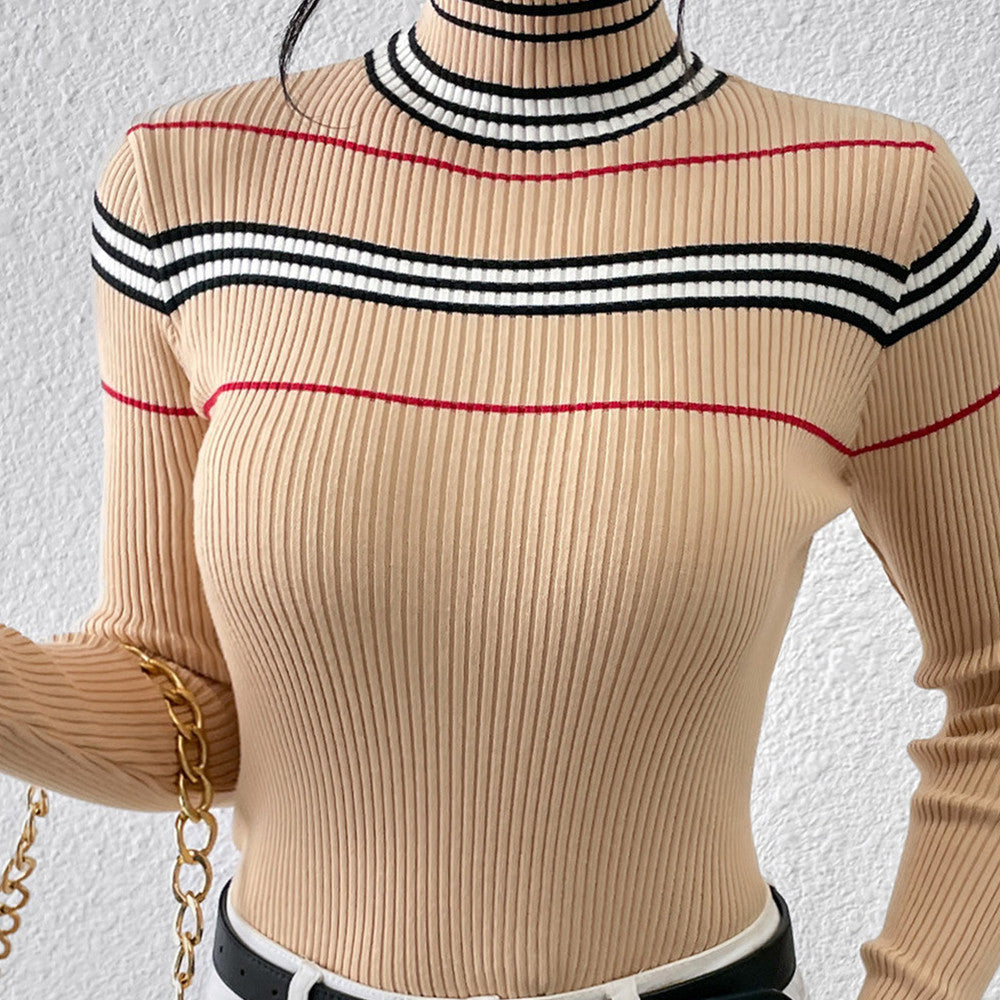 Fashion Solid Color Striped Pullover