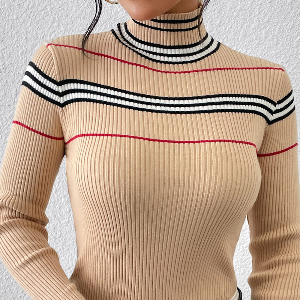 Fashion Solid Color Striped Pullover