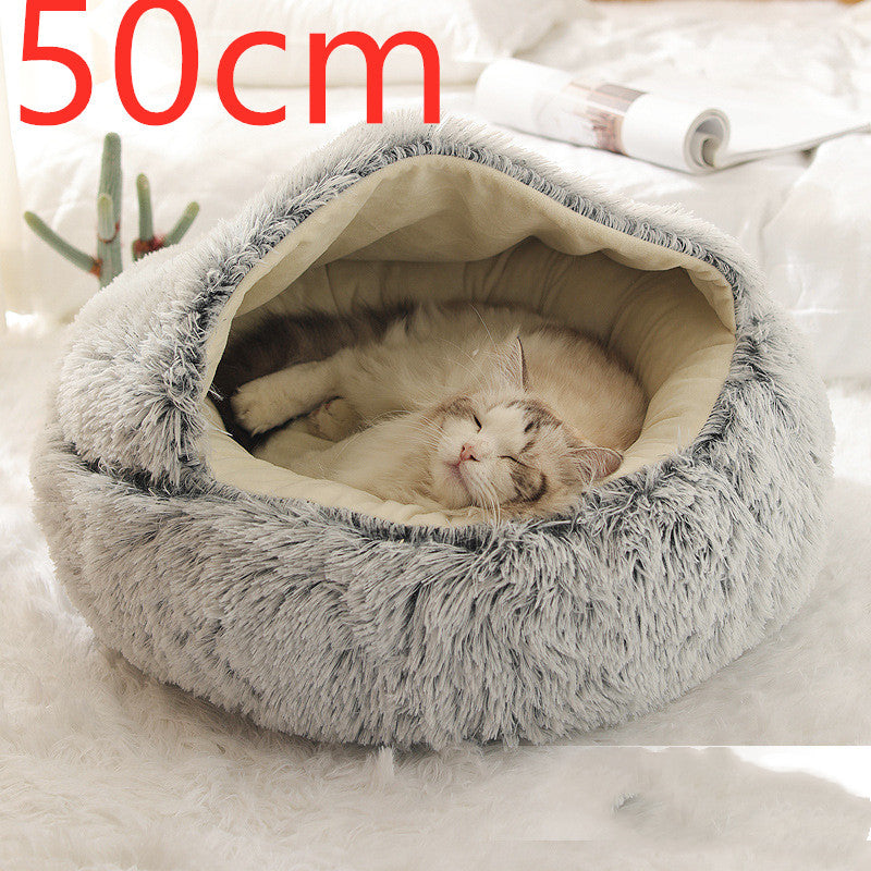 2 In 1 Dog And Cat Bed Pet Winter Bed Round Plush Warm Bed House