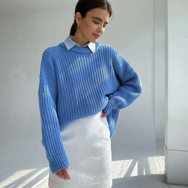 Autumn And Winter Loose-fitting Casual Round-neck Solid Color Sweaters