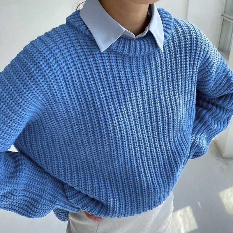 Autumn And Winter Loose-fitting Casual Round-neck Solid Color Sweaters