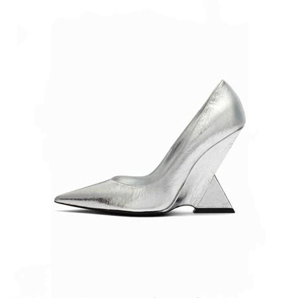 New High Heel Chunky Heel Patent Leather Low-cut Pointed Toe Shoes