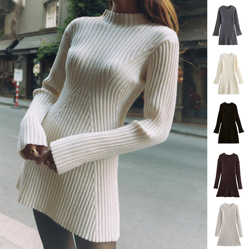 Fashion Solid Ribbed Knitted Dress