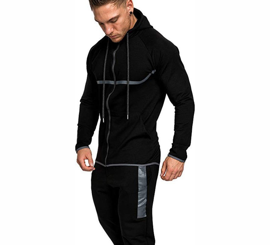 Men's casual color blocking sports cardigan Hoodie