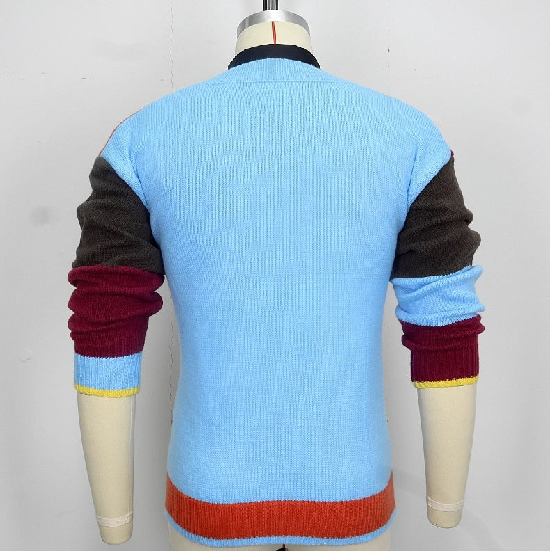 Men's Knitwear V-neck Color-block Long Sleeve Pullover