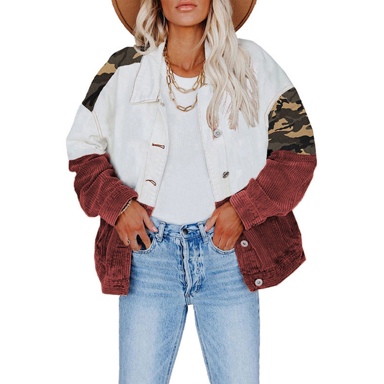 Women's Camo Contrast Loose Lapel Single Breasted Cardigan Jacket