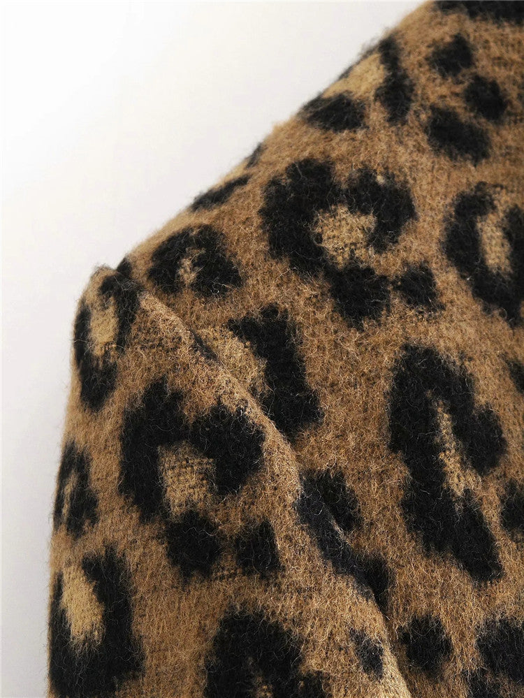 Sexy Leopard Print  Mid-Length Woolen Jacket