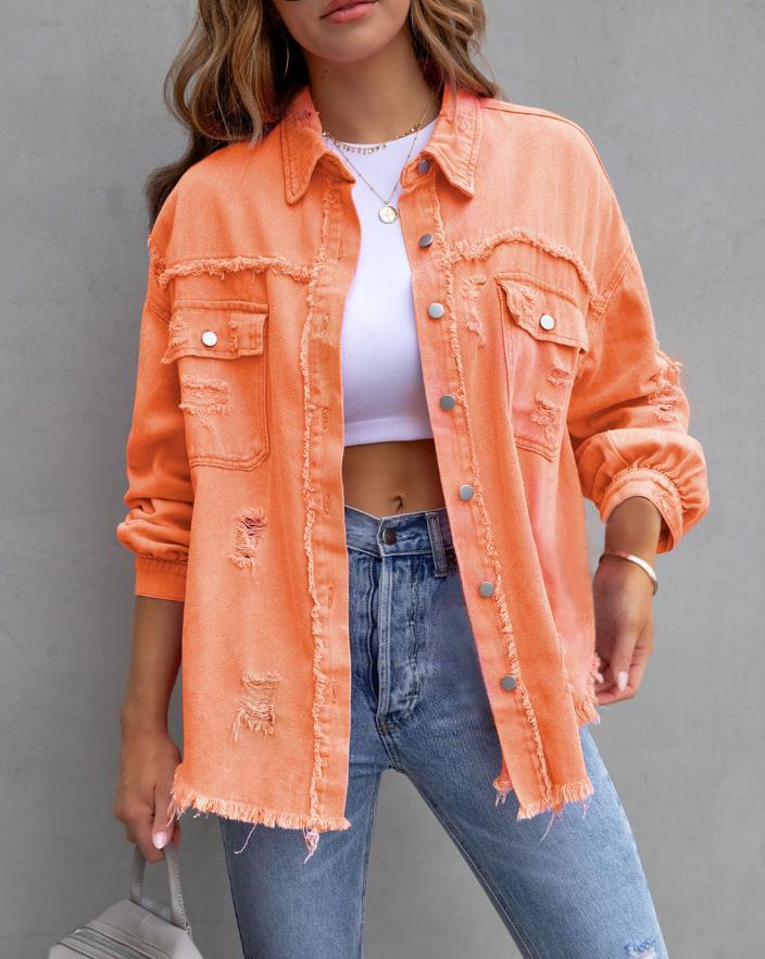 Women's Oversized Frayed Lightweight Denim Jacket