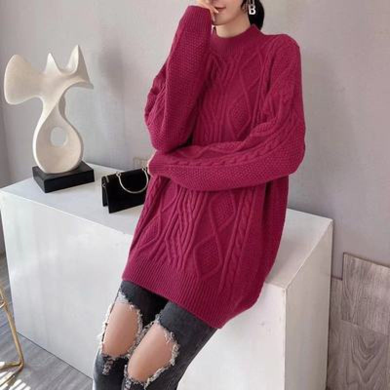 Lazy Wind Knitted Retro Twist Red Sweater Women