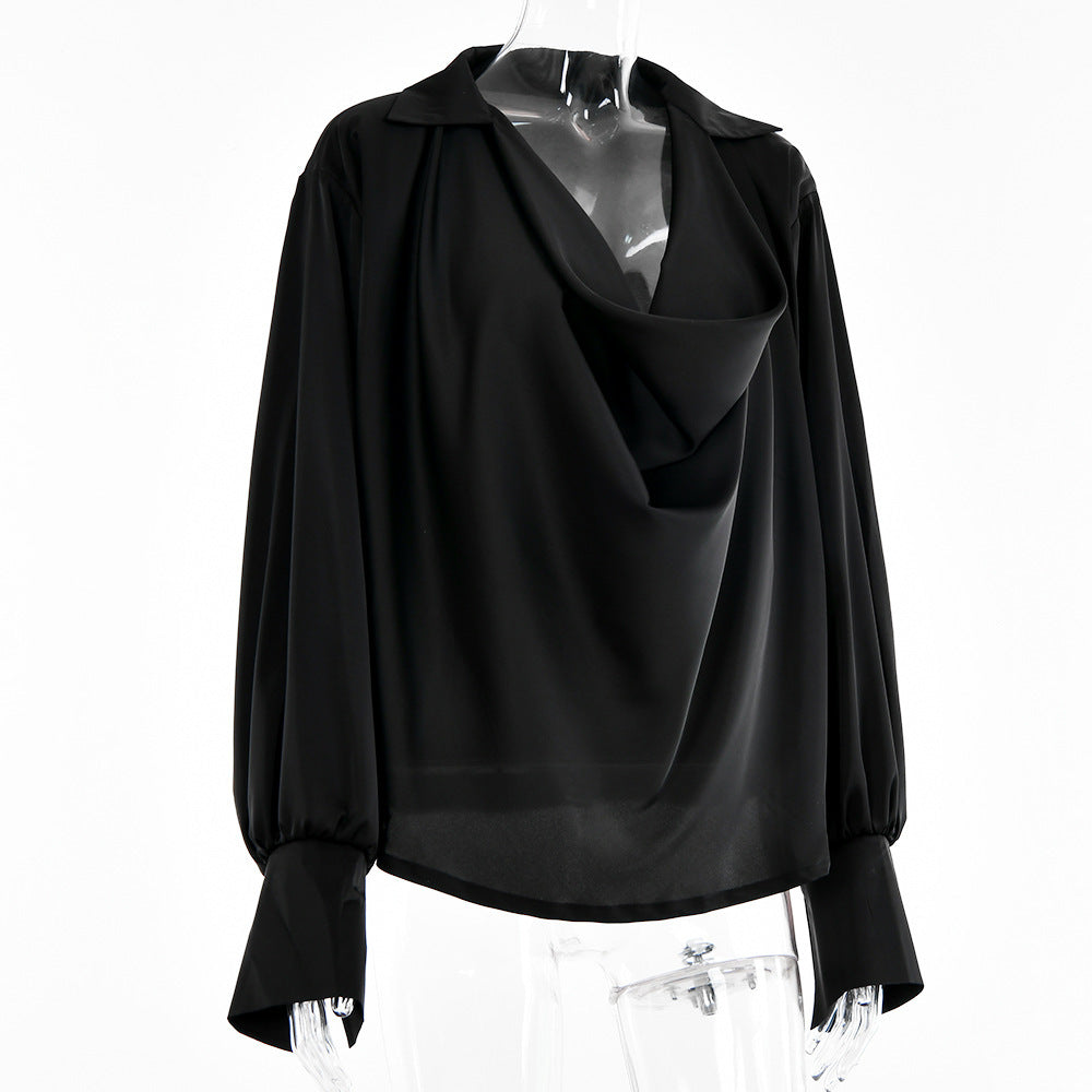 Women's Loose Top With Low Cut Sway Neck Design