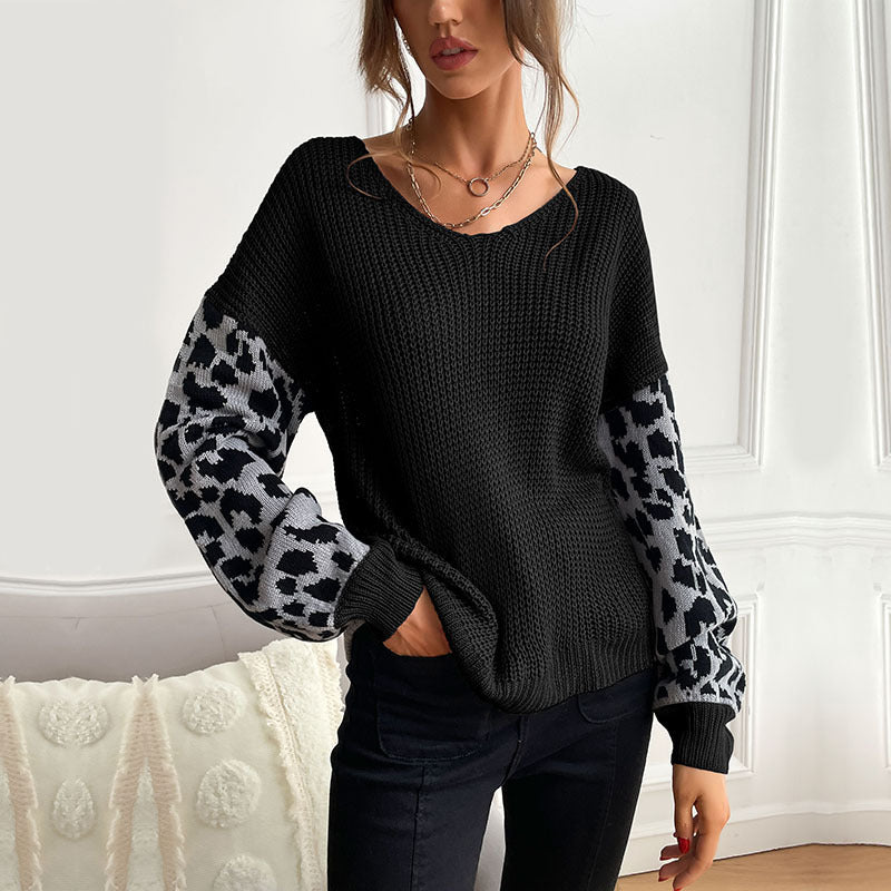 Round Neck Knit Pullover Leopard Sweater