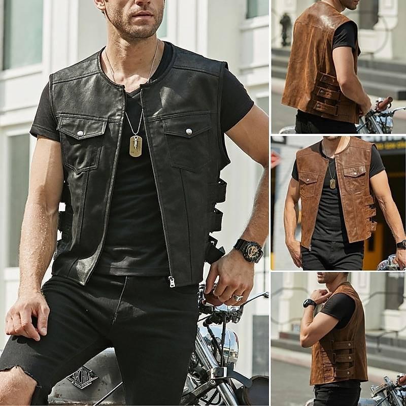 Men's Leather Waistcoat Single-breasted Jacket