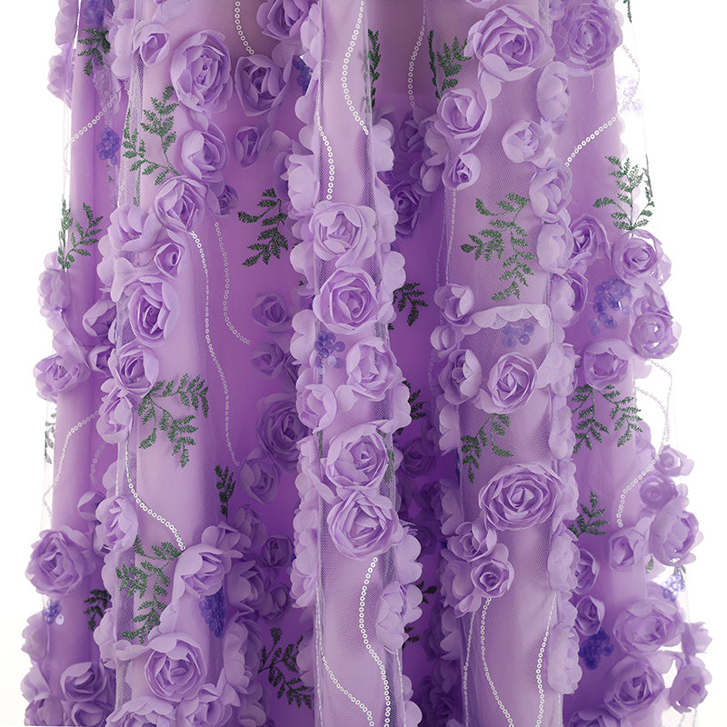 Three-dimensional Flower Embroidered Sequin Gauze Skirt