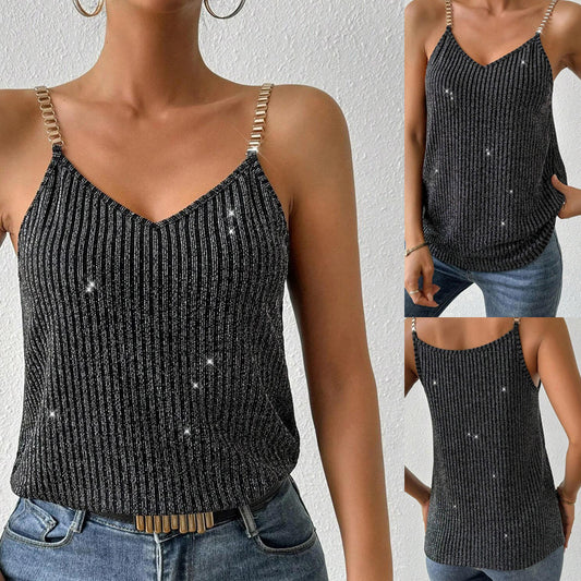 Strap Stitching Chain Elegant Women's Top