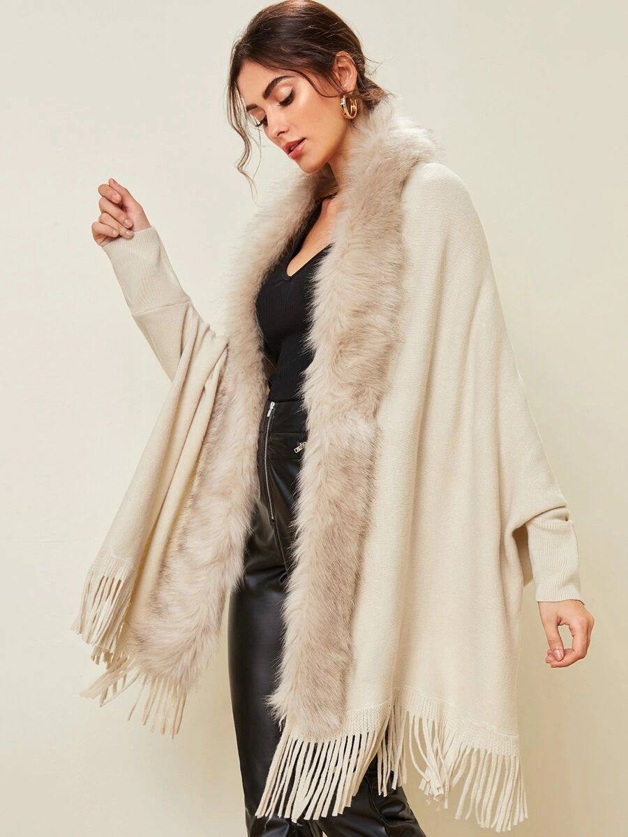 New Fur Collar Shawl Cardigan Sweater Coat