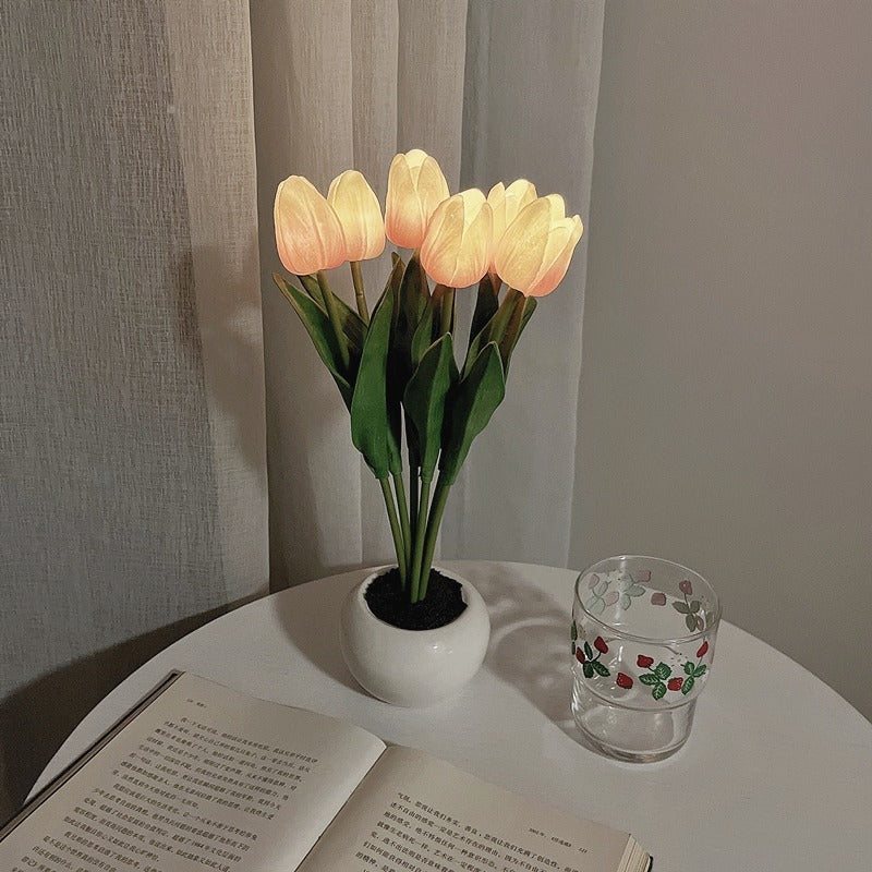 LED Tulip Flower Night Light Artificial Flowerpot