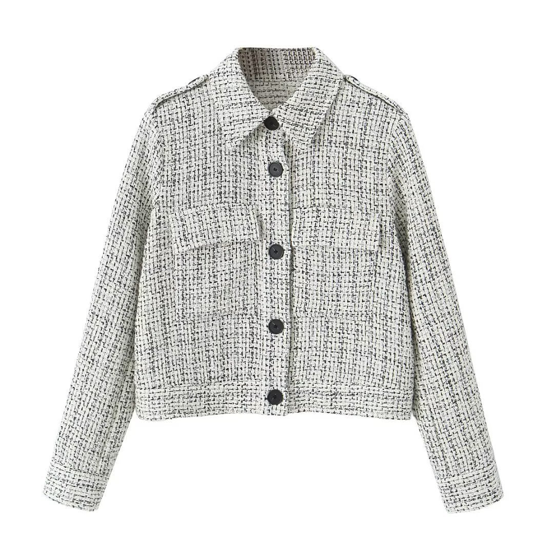 Women's Tweed Patch Pocket Decoration Textured Blazer