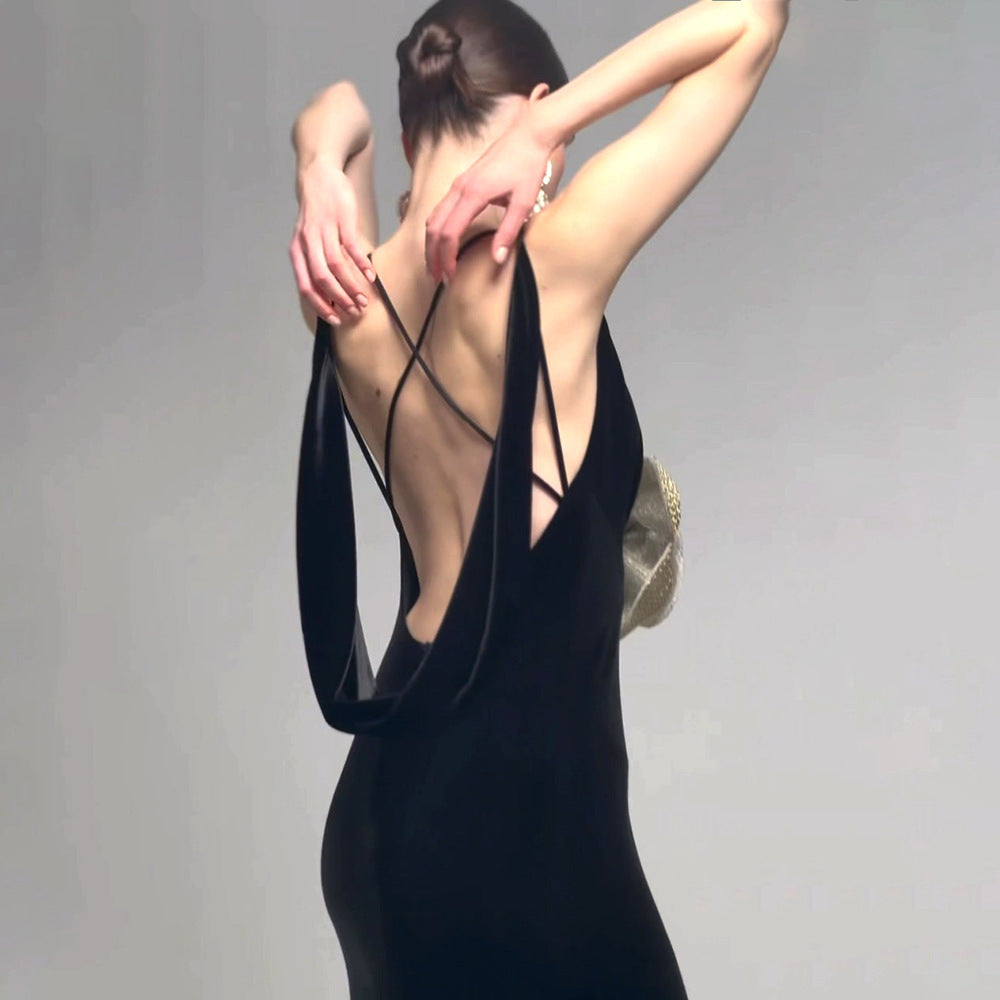 Black Camisole Backless Slim Fit  Dress