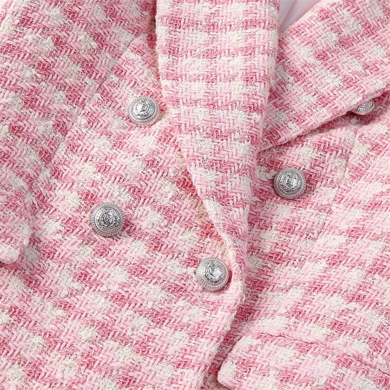 Women's Temperament Fashion Textured Check Double Breasted Blazer