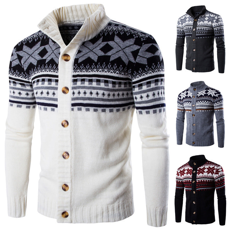 Contrast Jacquard Design Cardigan Men's Sweater