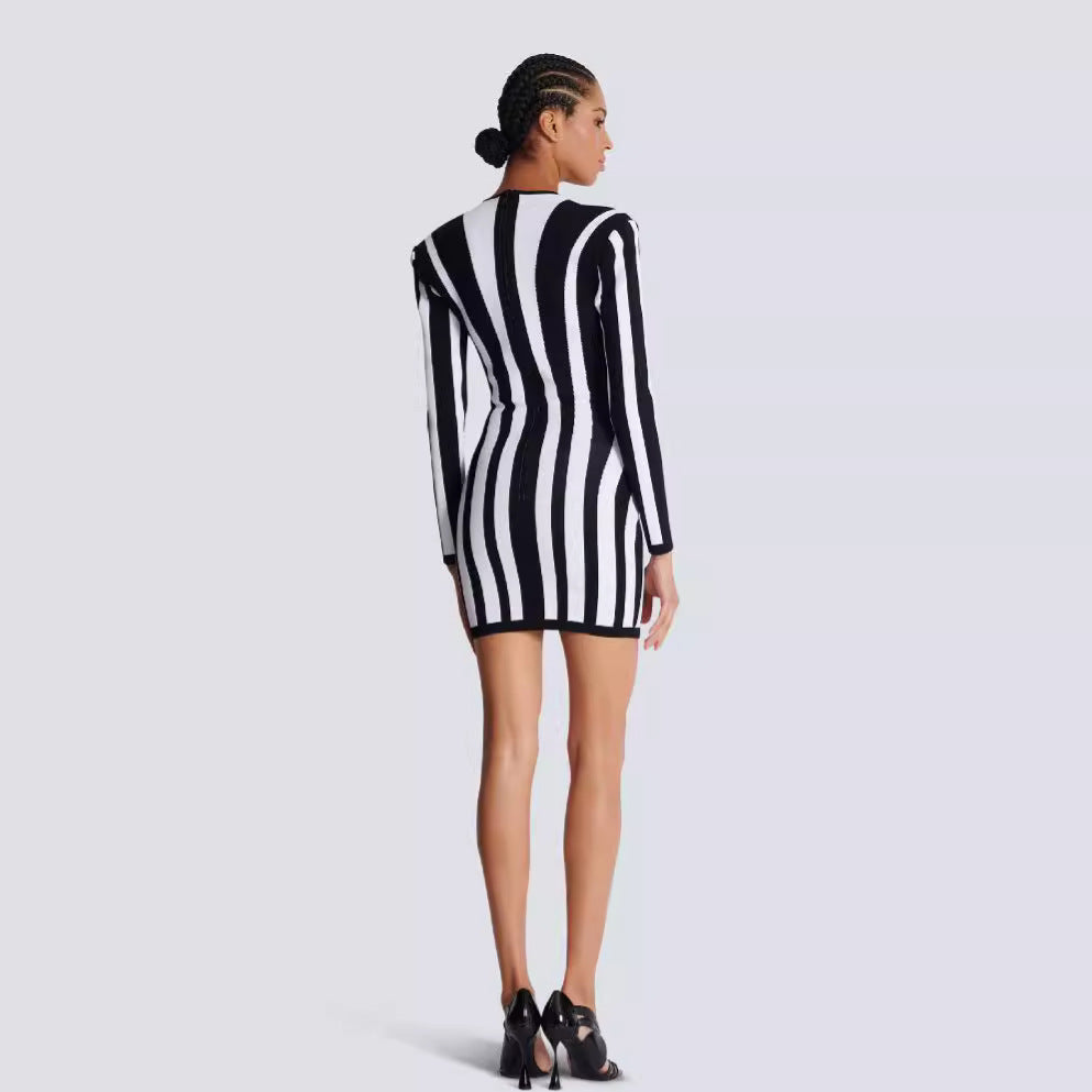 Women's Striped Bandage Mini Dress