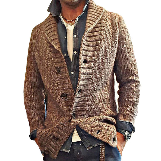 Thickened Long-Sleeved Slim Brown Lapel Cardigan Jacket