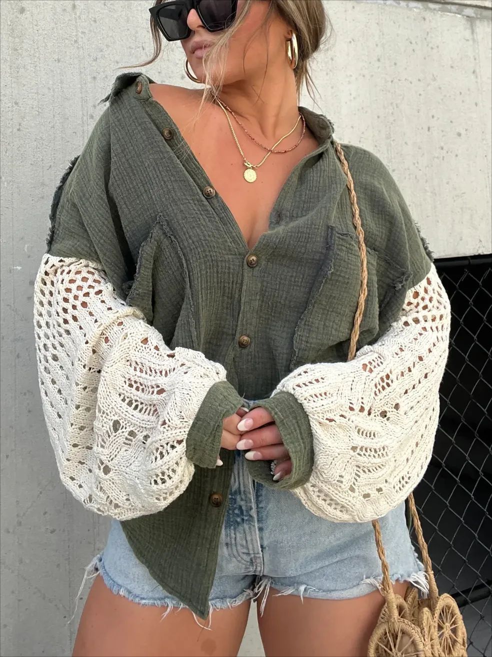 Long Sleeve Lace Stitching Homewear Top