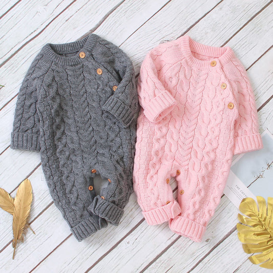 Knitted Solid Color Baby Jumpsuit