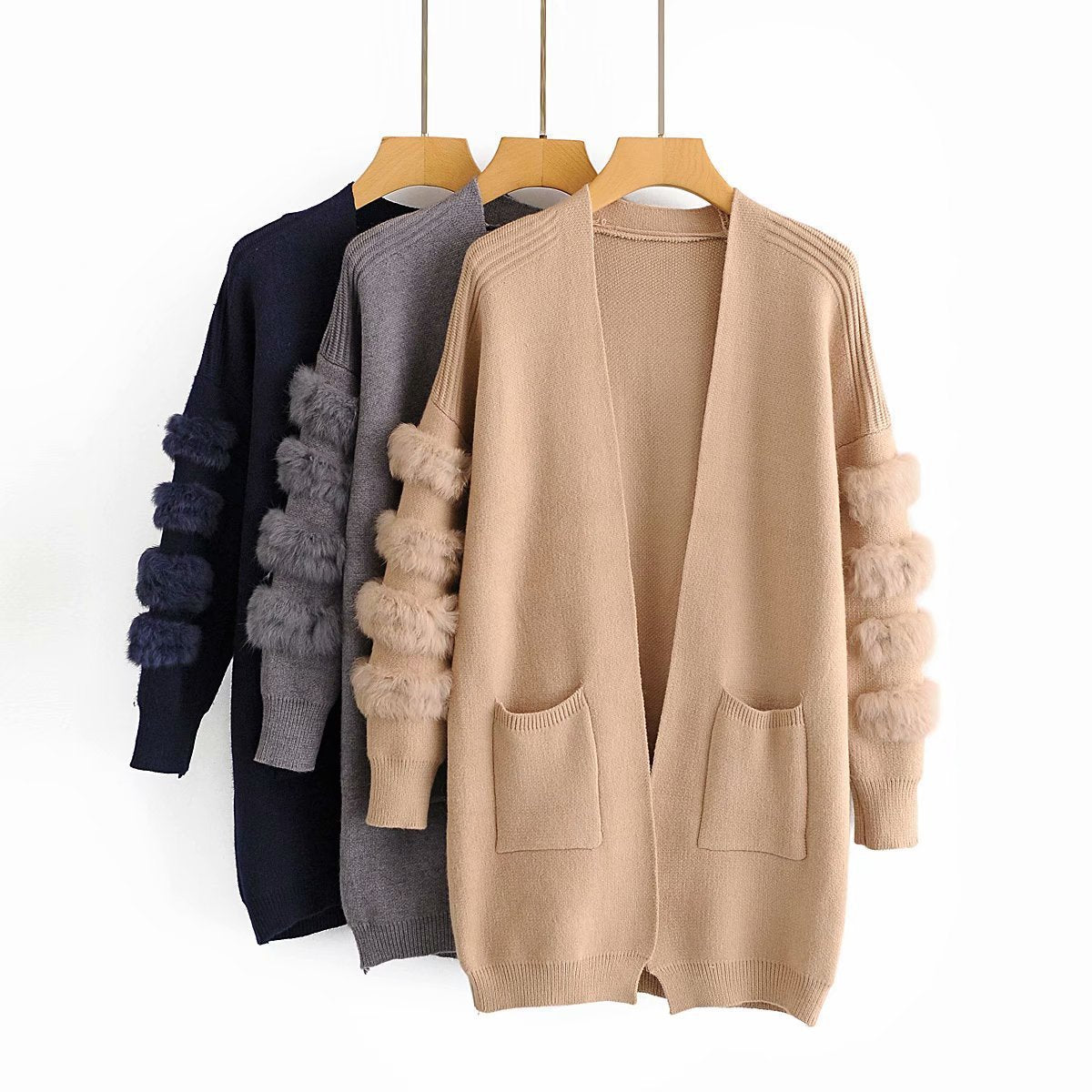 Long plush decorative knitted cardigan women's sweater