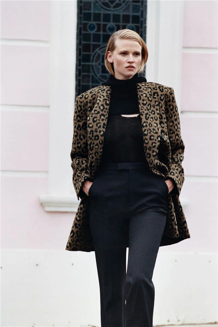 Sexy Leopard Print  Mid-Length Woolen Jacket