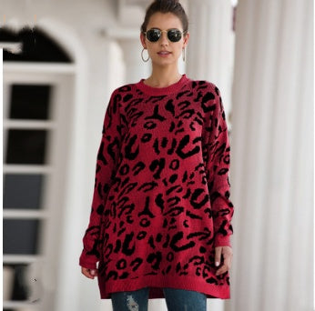 Loose leopard print sweaters with long sleeves