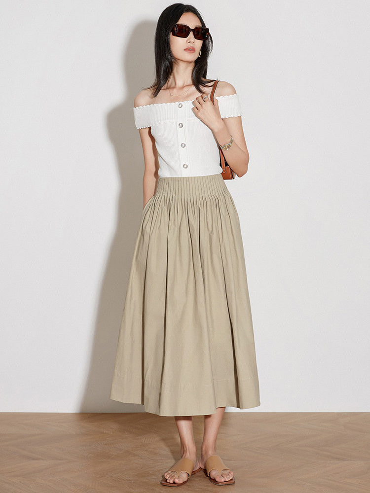 White  Pleated Fluffy High Waist Flare Skirt