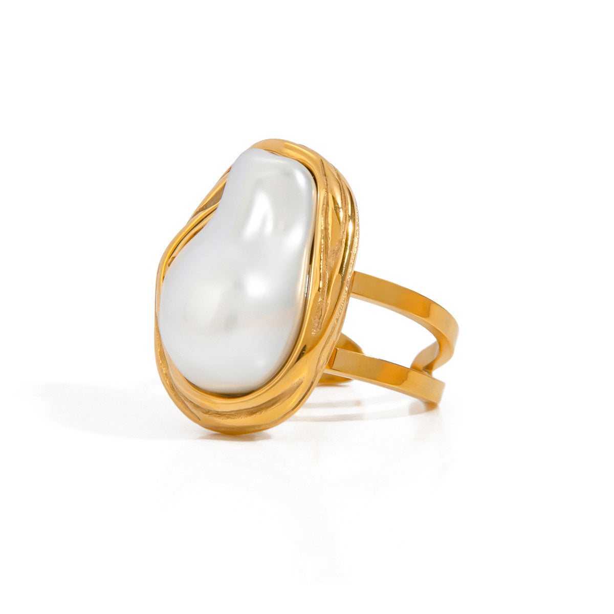 18K Gold Stainless Steel Baroque Pearl Ring