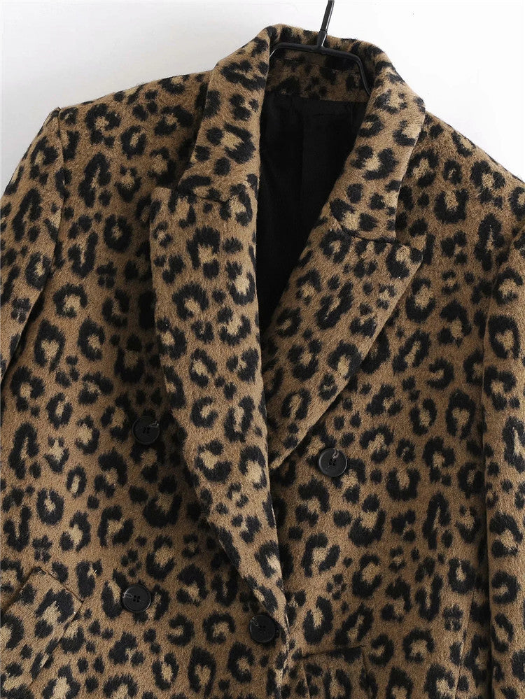 Sexy Leopard Print  Mid-Length Woolen Jacket