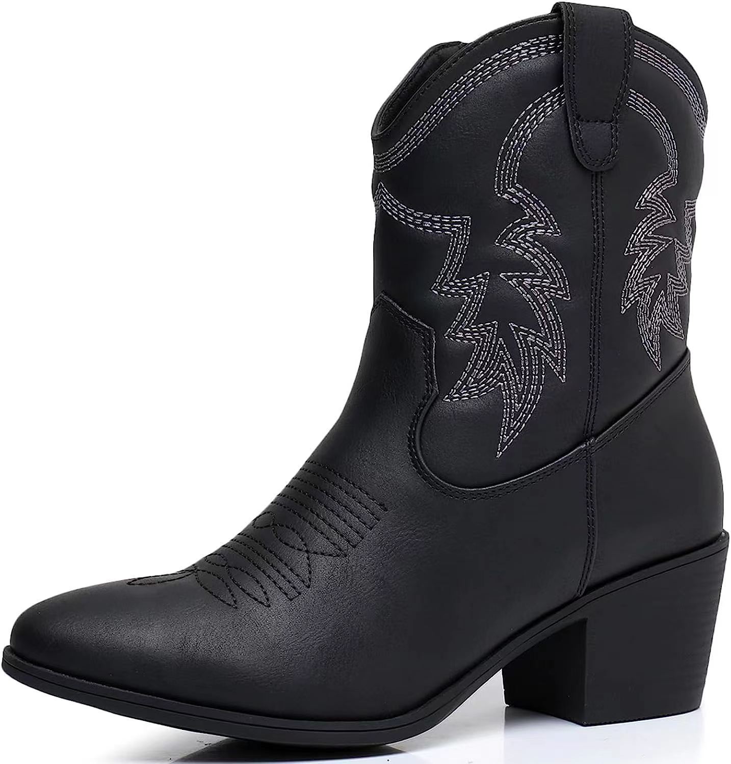 Retro Chunky Heel Side Zip Western Denim Boots