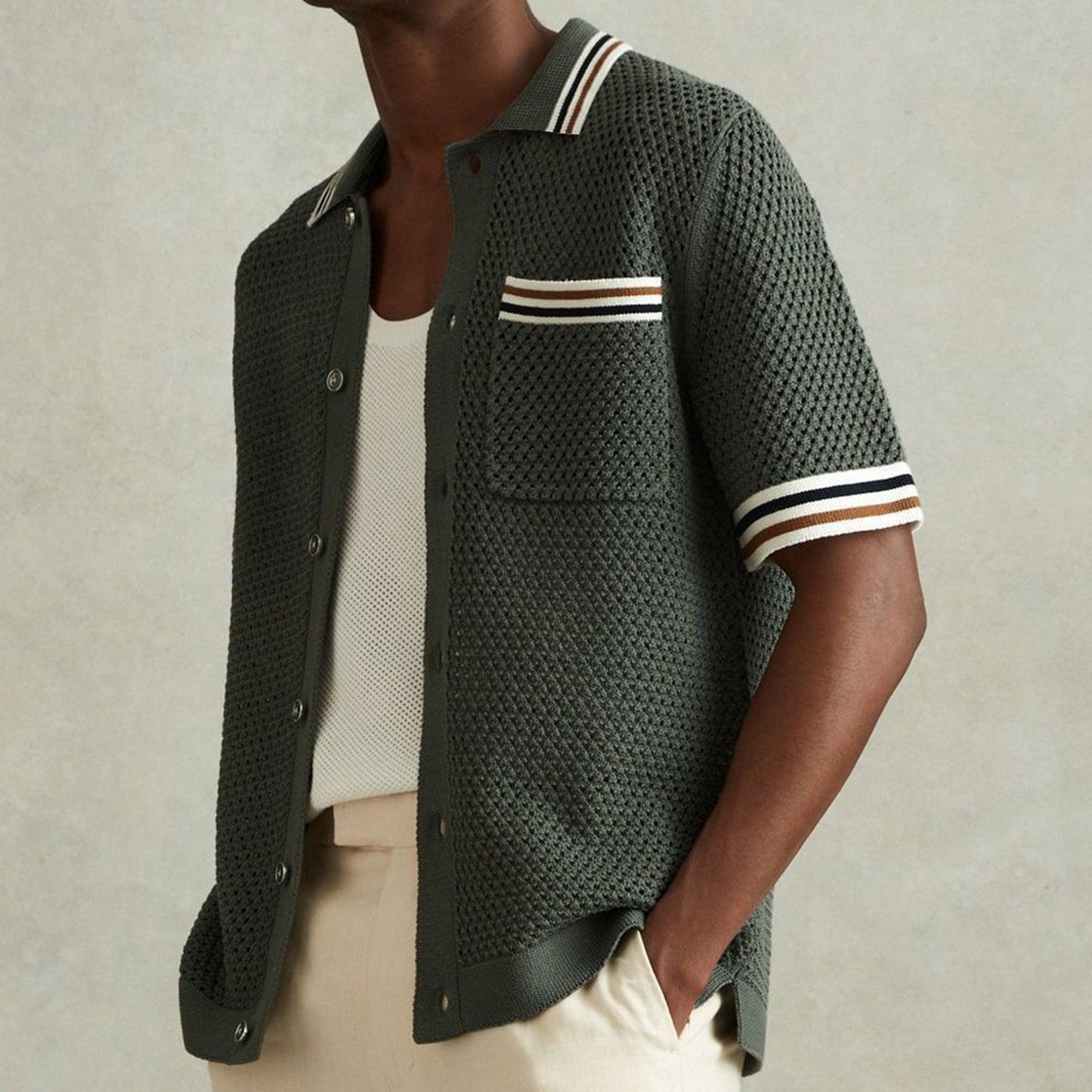 Men's Summer Hollow Lapel Knitted Cardigan