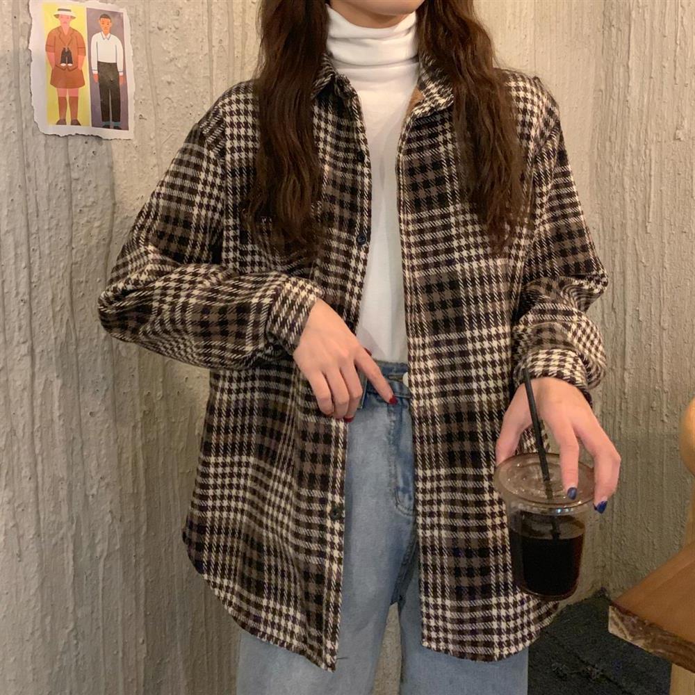 Fashion Plush Heavy Plaid Shirt Women