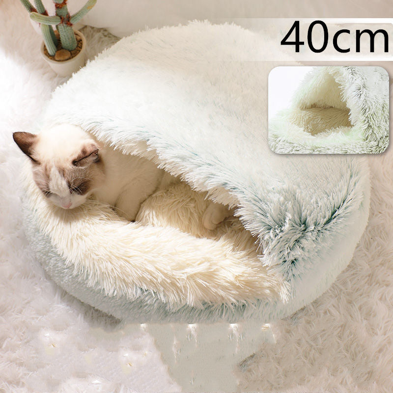 2 In 1 Dog And Cat Bed Pet Winter Bed Round Plush Warm Bed House