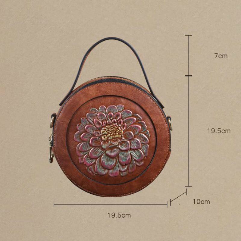 Vintage Embossed Small Round Bag, Shoulder Messenger Bag