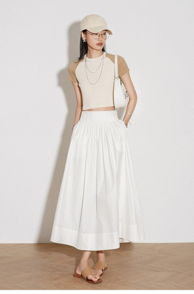 White  Pleated Fluffy High Waist Flare Skirt