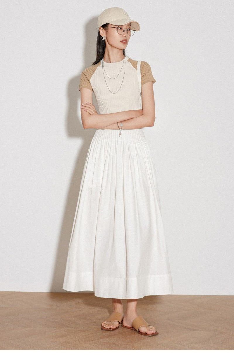 White  Pleated Fluffy High Waist Flare Skirt