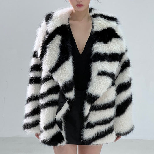 Zebra Print Fur Jacket For Women