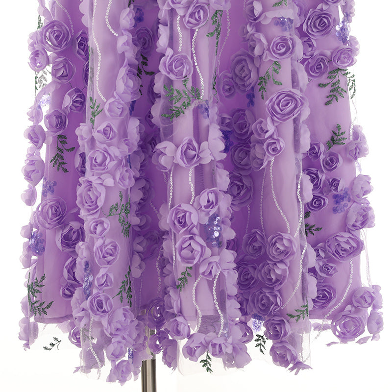 Three-dimensional Flower Embroidered Sequin Gauze Skirt