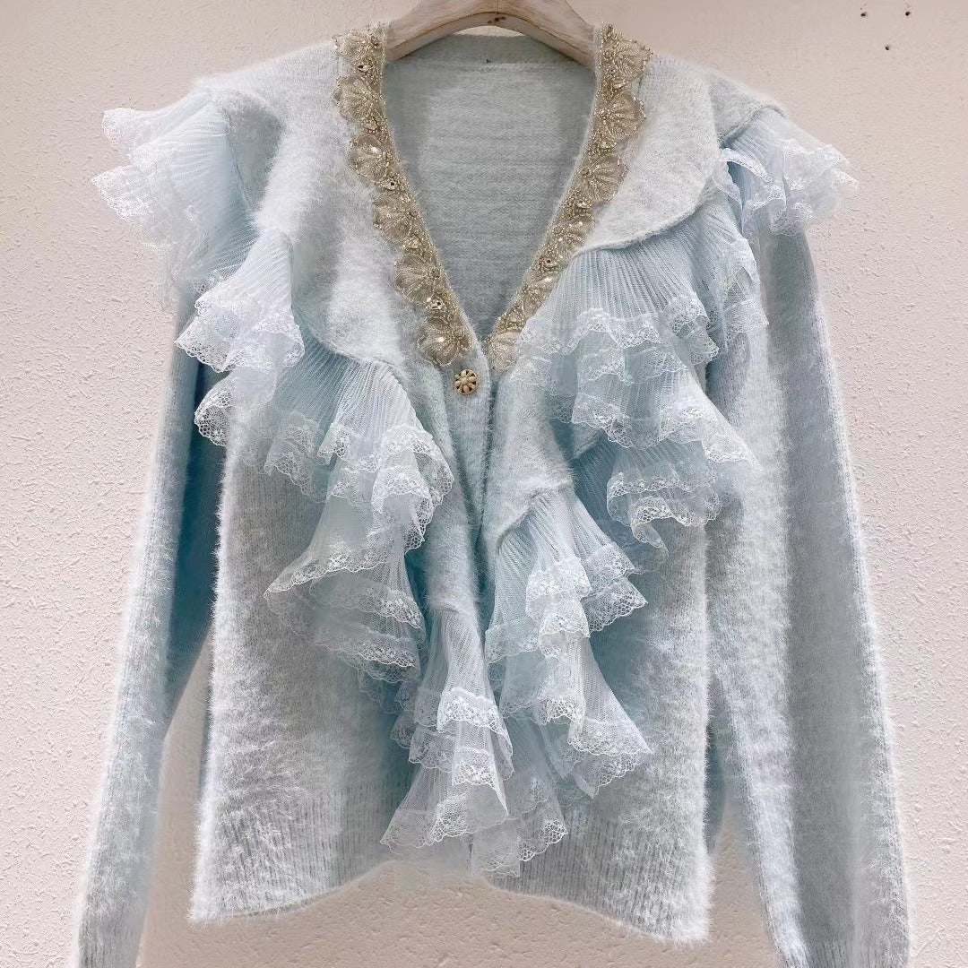 Women's Ruffle Ermine Cardigan Sweater Coat