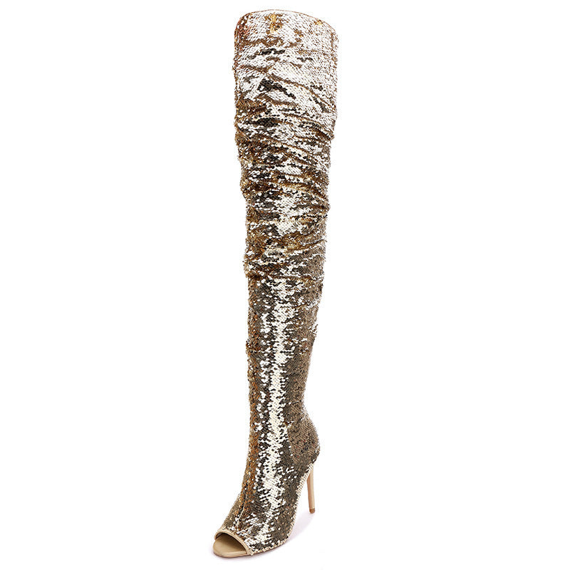 Sequin Fashion Fish Mouth Over The Knee High Heel Long Boots