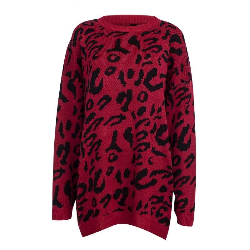 Loose leopard print sweaters with long sleeves