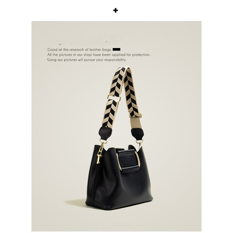 Crossbody Wide Shoulder Strap Portable Bucket Bag